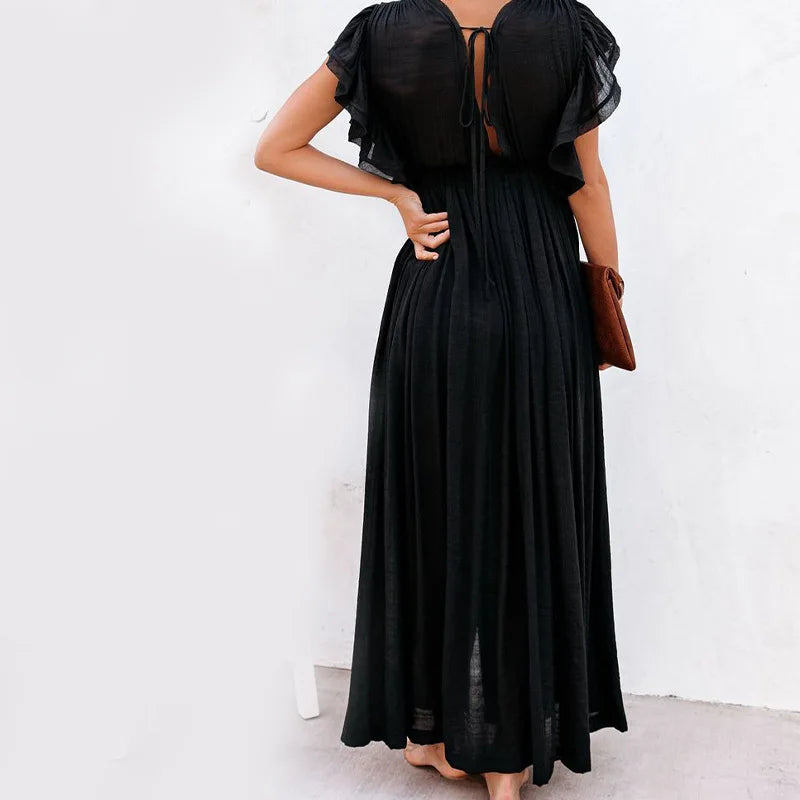 Sexy Bikini Cover-ups Long White Tunic Casual Summer Beach Dress Elegant Women Clothing Beach Wear Swim Suit Cover Up Q1982