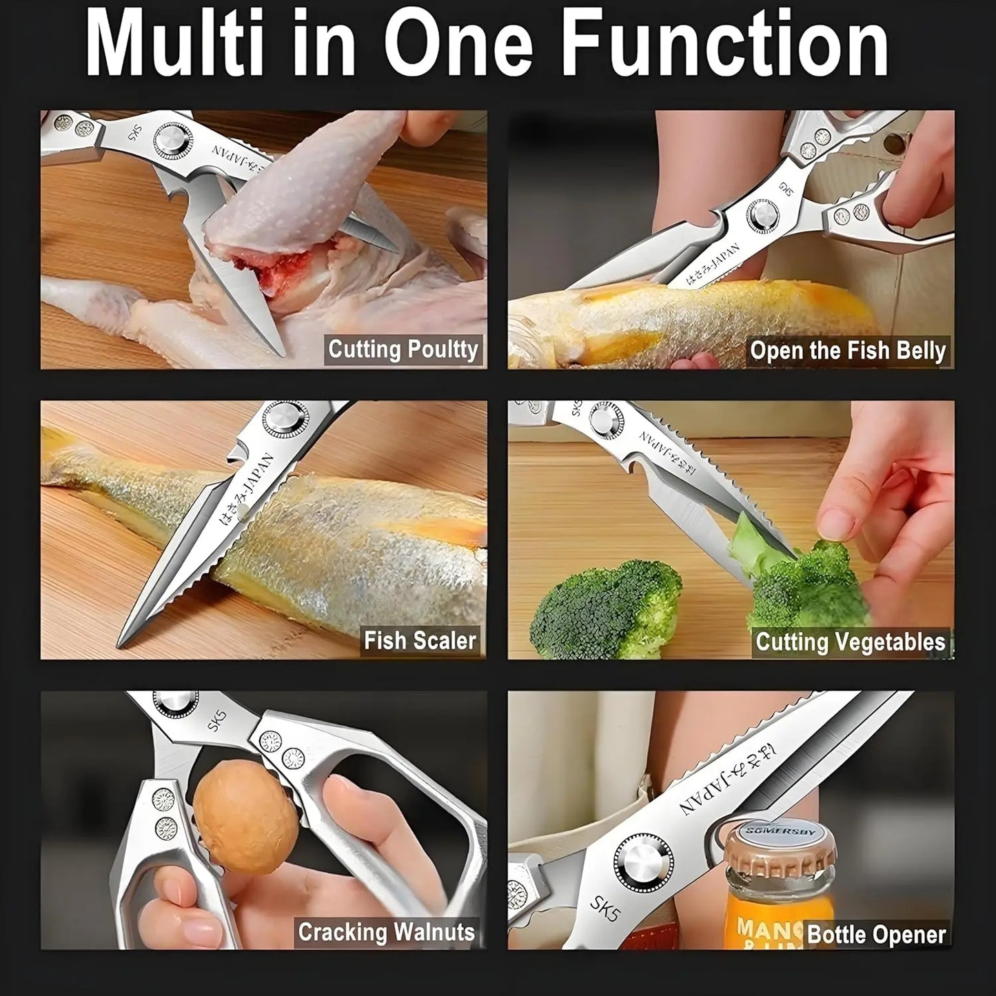 Kitchen Scissors, All Purpose,Ultra Sharp Meat Scissors,Heavy Duty Silver Cooking Scissor,Dishwash Safe Stainless Steel Kitchen Shears for Food, Chicken Bones, Turkey