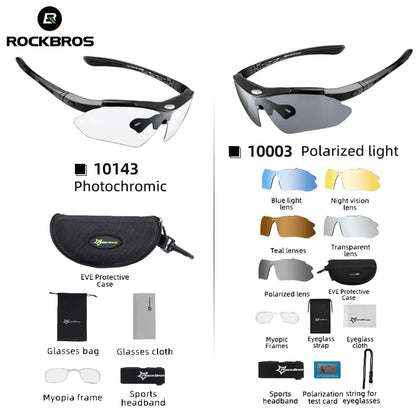 ROCKBROS Photochromic Bicycle Glassess Cycling Glasses Polarized Sunglasses Myopia Frame MTB Mountain UV400 Bicycle Goggles