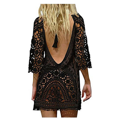 Sexy Women’s Bathing Suit Cover Up Crochet Lace Bikini Bathing Suit Swimsuit Smock Knitting Swimwear Mesh Beach Dress Tunic Robe
