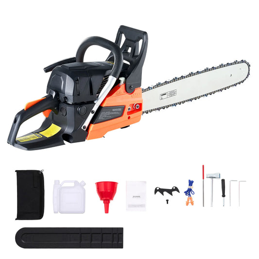 SucceBuy 62 cc Gas Chainsaw 20 in Gas Powered Chainsaw 3.8 HP Power Chain Saw with  Handle with Dual Fuel Tanks For Wood Cutting