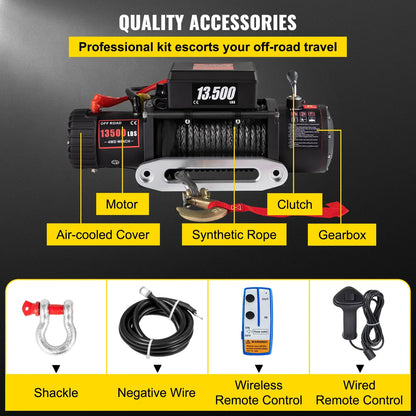 VEVOR 13500LBS Electric Truck Winch12v Electric Winch ATV Synthetic Rope with Remote Control for 4X4 Car Trailer ATV Truck