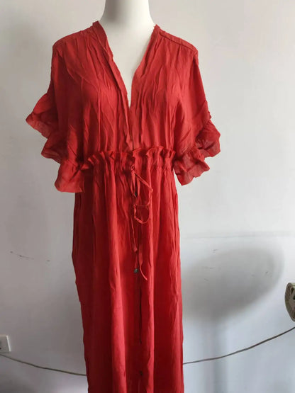 Sexy Bikini Cover-ups Long White Tunic Casual Summer Beach Dress Elegant Women Clothing Beach Wear Swim Suit Cover Up Q1982