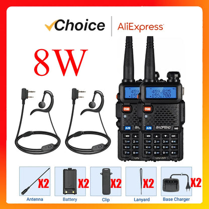 2pcs BAOFENG  5W 8W High Power Dual Band Two Way Radio Long Range Handheld Portable Walkies Talkies For Hunting