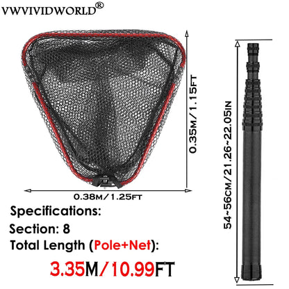 VWVIVIDWORLD Brand,1.7m-3.35m,Portable,3 Layer Carbon Fiber,Fishing Hand Net,Foldable Telescopic Pole Handle,Fishing Gear
