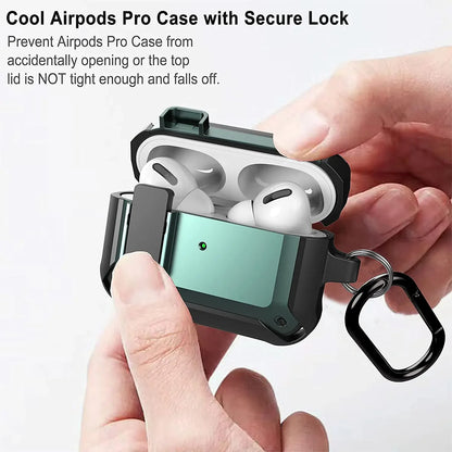 For Airpods 4/Pro 2/AirPods 1/2/3 Case with Lock, Rugged Shell Military Armor Protective Cover Wireless Earphone With Keychain