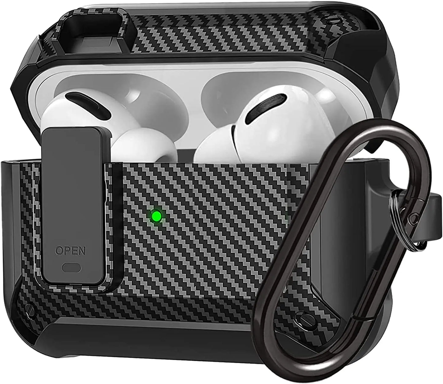 Switch Earphone for Airpods Pro 2/AirPods 1/2/3 Case, Carbon Fiber Design Shockproof Full-body Protection Cover with Keychain