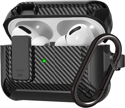 Switch Earphone for Airpods Pro 2/AirPods 1/2/3 Case, Carbon Fiber Design Shockproof Full-body Protection Cover with Keychain