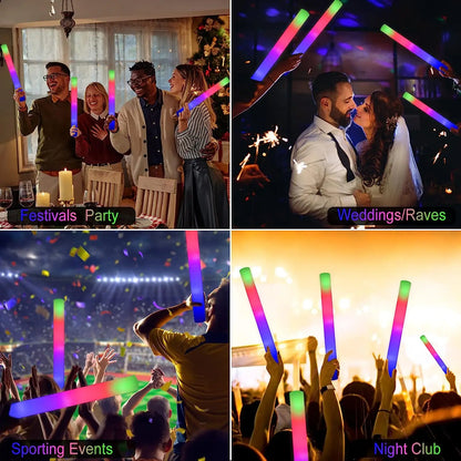 10/20/30/40/50/60pcs Customizable Colorful RGB LED Glow Sticks Glow Foam Stick Wedding Halloween Christmas Party Decoration