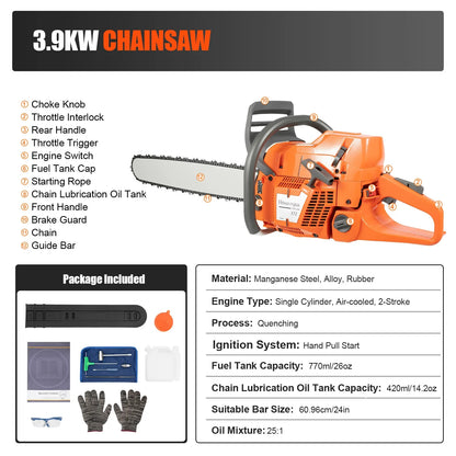 72CC 24" 2 Stroke Durable Chainsaw. well built, easy to start.