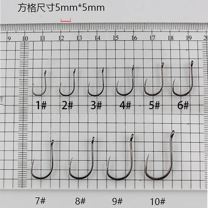 100 Pcs #1-#10 Freshwater Fishing Hooks Carp Fishhooks Non-barb Hooks Kit Jigging Bait Carp Fishing Hook Black Eye Circle pesca