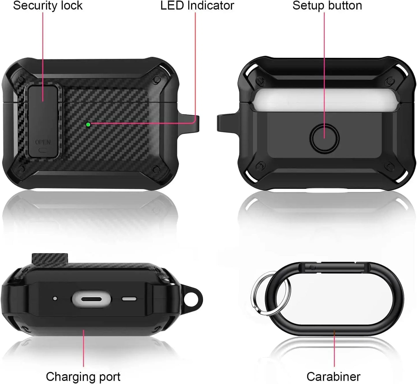 Switch Earphone for Airpods Pro 2/AirPods 1/2/3 Case, Carbon Fiber Design Shockproof Full-body Protection Cover with Keychain