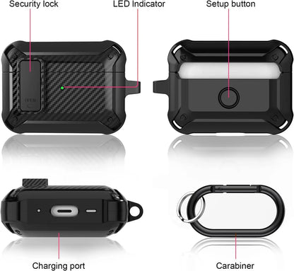 Switch Earphone for Airpods Pro 2/AirPods 1/2/3 Case, Carbon Fiber Design Shockproof Full-body Protection Cover with Keychain