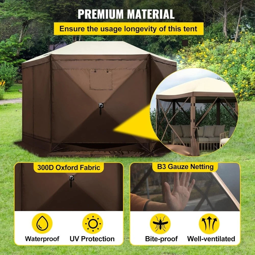 VEVOR 12 * 12ft 6 Sided Pop-up Canopy Shelter Tent with Mesh Windows, Portable Carry Bag, Stakes, Large Shade for