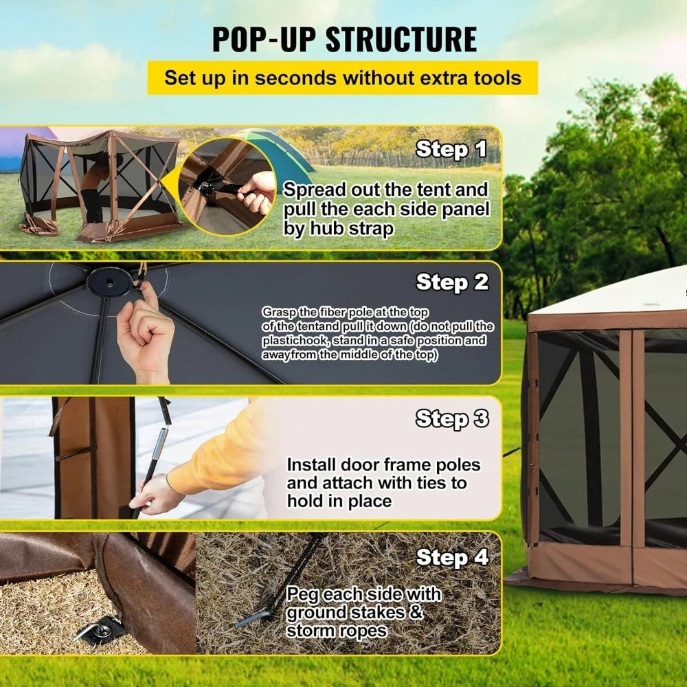 VEVOR 12 * 12ft 6 Sided Pop-up Canopy Shelter Tent with Mesh Windows, Portable Carry Bag, Stakes, Large Shade for