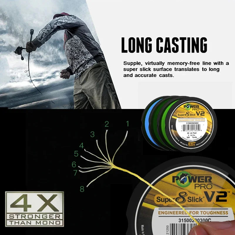 POWER PRO SSV2 275M PE Line 8 Strands Spectra Fishing Line Original USA fishing Braid Line PESCA