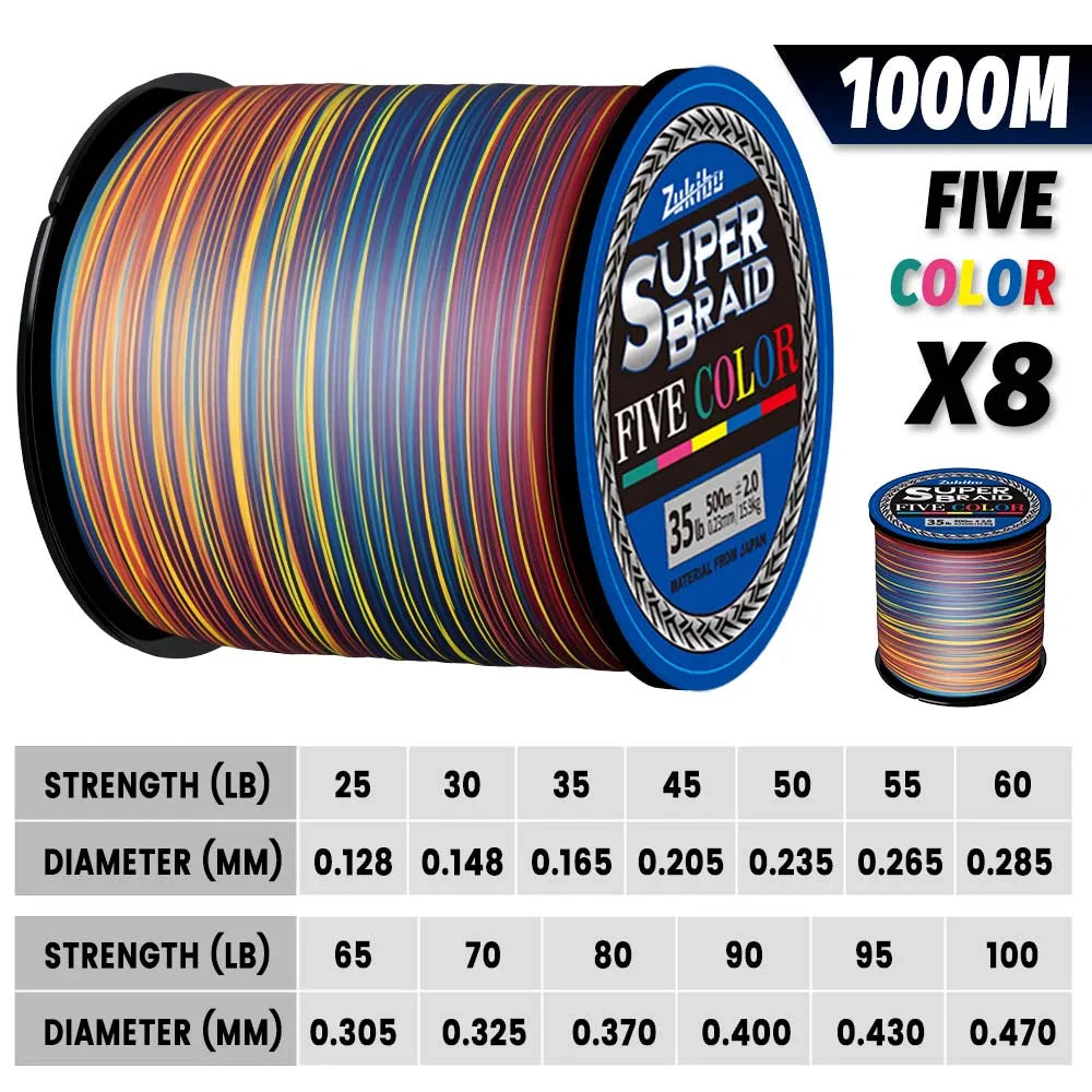 100% Original Japan Upgrade 8 Strand Braided Fishing Line 16-85LB 1000M Super Strong Smooth PE Carp Bass Multifilament Saltwater