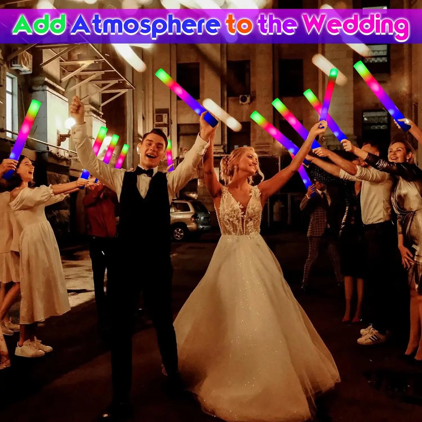 10/20/30/40/50/60pcs Customizable Colorful RGB LED Glow Sticks Glow Foam Stick Wedding Halloween Christmas Party Decoration