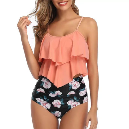 Swimwear Ruffles Women Suits Two Piece Sets Printed Beachwear High Waist Bikini Set Bottoms Push Up Tankini Swimsuits Women