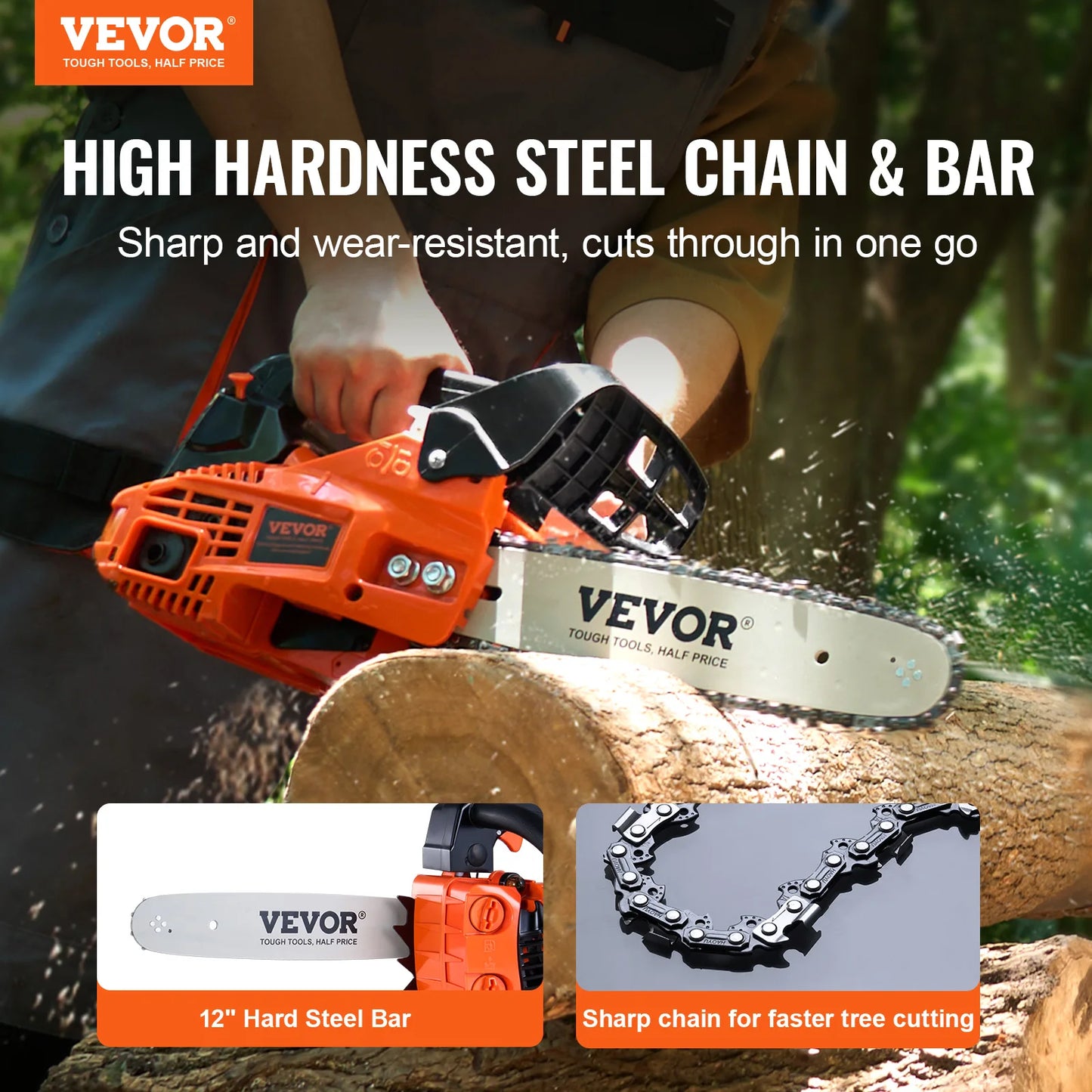 SucceBuy Gas Chainsaw Gasoline Powered Chain Saw Handheld Cordless Petrol Chainsaws for Tree Wood Branch Cutting&Tree Trimming