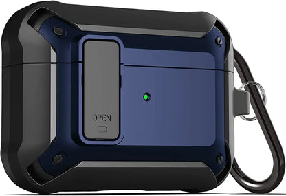 For Airpods 4/Pro 2/AirPods 1/2/3 Case with Lock, Rugged Shell Military Armor Protective Cover Wireless Earphone With Keychain