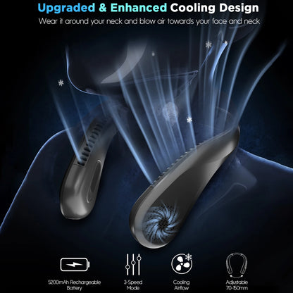 Portable Neck Fan, Rechargeable Bladeless Wearable Fan with 4 Speeds, 66 Vents, Lightweight Personal Fan for Work, Cooking, Travel, Camping, Gym
