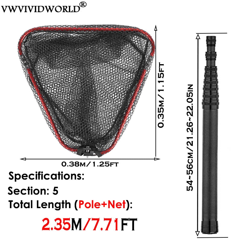 VWVIVIDWORLD Brand,1.7m-3.35m,Portable,3 Layer Carbon Fiber,Fishing Hand Net,Foldable Telescopic Pole Handle,Fishing Gear