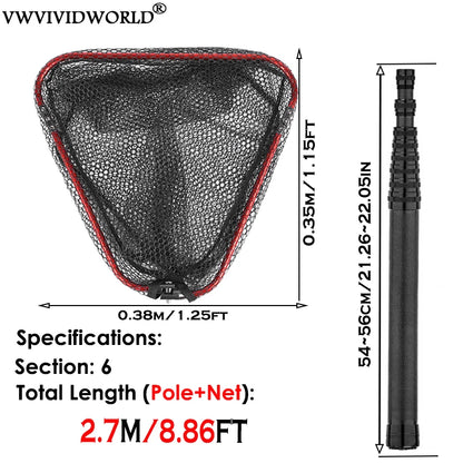 VWVIVIDWORLD Brand,1.7m-3.35m,Portable,3 Layer Carbon Fiber,Fishing Hand Net,Foldable Telescopic Pole Handle,Fishing Gear