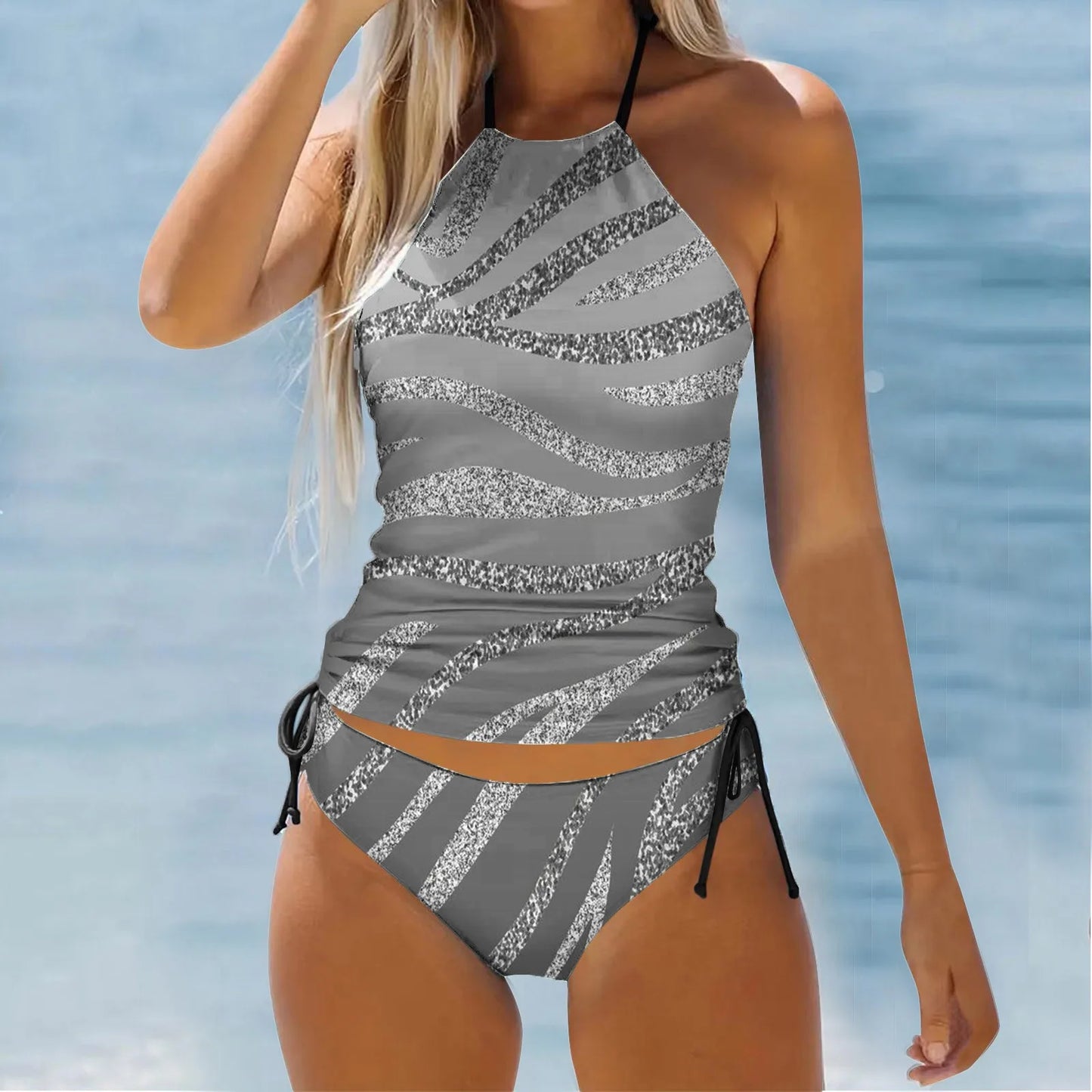 Men And Women Matching Swimsuits Women's Two Piece Irregular Striped Printed Swimsuit Tankini Bathing Suits for Boys 16-18