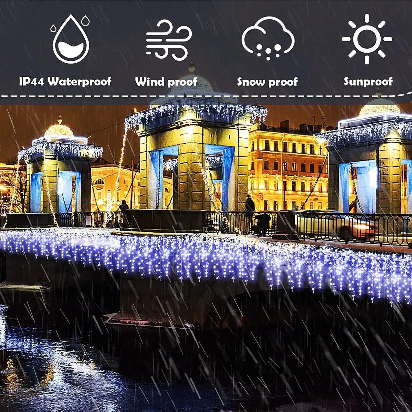 Led Icicle String Lights 4m 20m Street Garland On The House 8 Modes Christmas Lights Outdoor For New Year Christmas Decoration