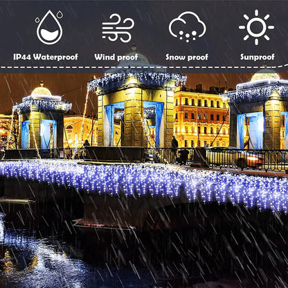 Led Icicle String Lights 4m 20m Street Garland On The House 8 Modes Christmas Lights Outdoor For New Year Christmas Decoration