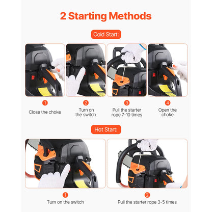 SucceBuy 62 cc Gas Chainsaw 20 in Gas Powered Chainsaw 3.8 HP Power Chain Saw with  Handle with Dual Fuel Tanks For Wood Cutting