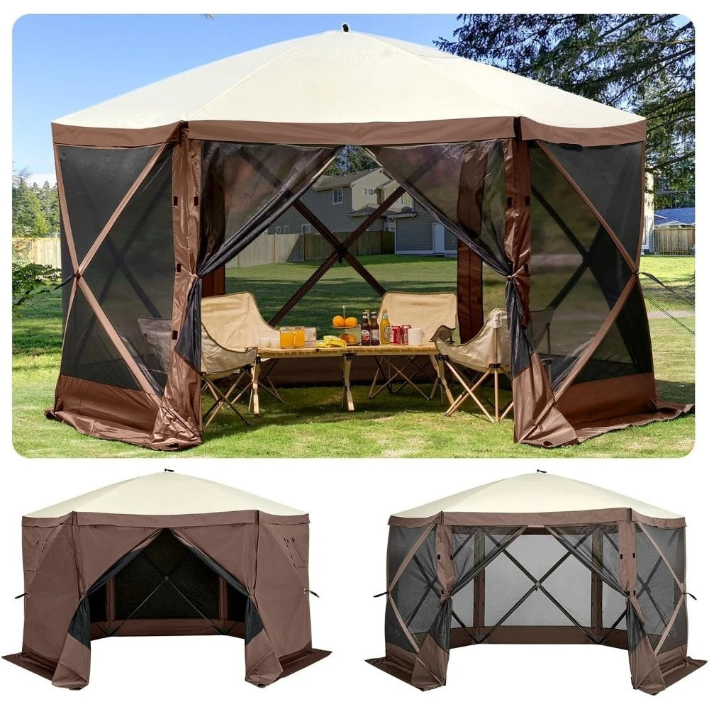 VEVOR 12 * 12ft 6 Sided Pop-up Canopy Shelter Tent with Mesh Windows, Portable Carry Bag, Stakes, Large Shade for