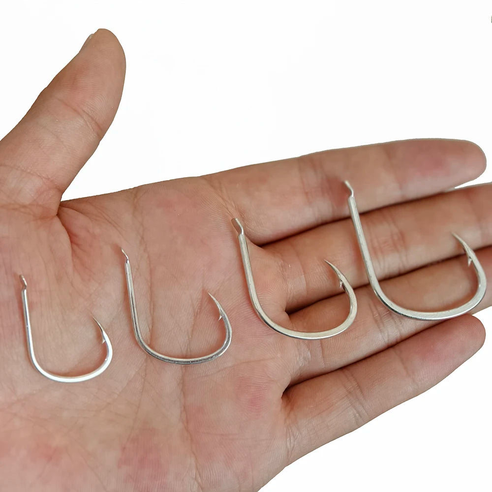 100pcs Saltwater Fishing Hooks Bright Tin Barbed Slow Jig Fishhooks Single Jigging Hook Sea Fishing Supplies Accessories Pesca