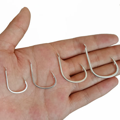 100pcs Saltwater Fishing Hooks Bright Tin Barbed Slow Jig Fishhooks Single Jigging Hook Sea Fishing Supplies Accessories Pesca