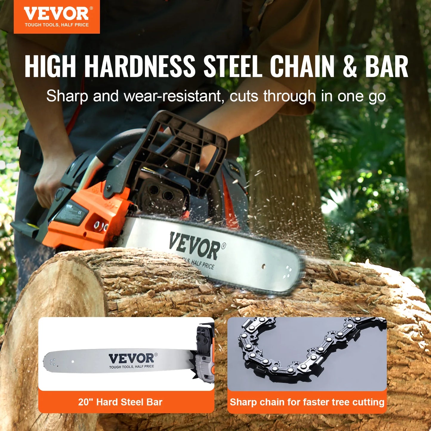 SucceBuy Gas Chainsaw 58CC 20" 3.22HP Handheld Cordless Petrol Chainsaws for Tree Wood Branch Farm  Ranch Forest Cutting Use