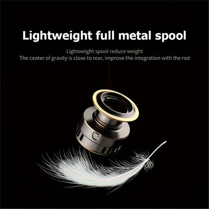 Spinning reels with metal spool and metal rocker arm, 5.2:1 gear ratio, suitable for both freshwater and saltwater fishing.