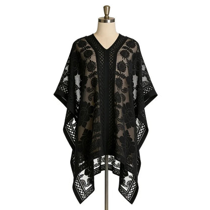Fashion Lace Mesh Sunscreen Beach Cover Up Floral Plus Size Swimsuit Cover Up Transparent Casual Sun-Protective Top Women