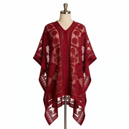 Fashion Lace Mesh Sunscreen Beach Cover Up Floral Plus Size Swimsuit Cover Up Transparent Casual Sun-Protective Top Women