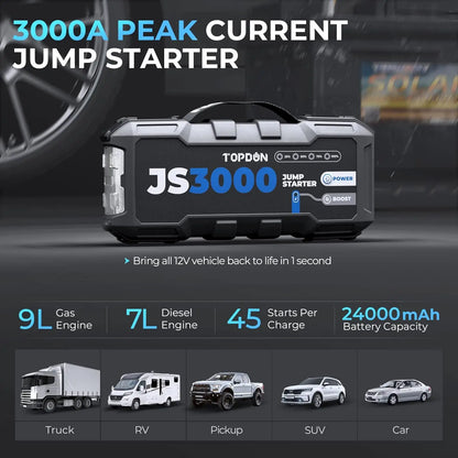 Topdon Jump Starter JS3000/JS2000Pro 3000A/2500A/1500A/1200A Power Bank 12V Car Starting Device  for Booster TOPDON JS 3000