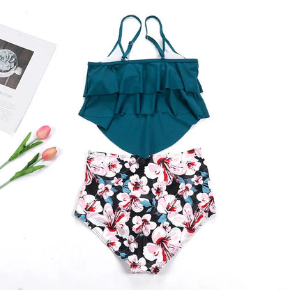 Swimwear Ruffles Women Suits Two Piece Sets Printed Beachwear High Waist Bikini Set Bottoms Push Up Tankini Swimsuits Women