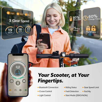 Electric Scooter for Adults, 550W Peak Motor & 19-Mile Range, 360° Lighting, Foldable E-Scooter with App Control