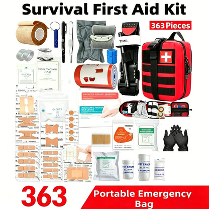 363pcs First Aid Kit Bag All Purpose Emergency Survival Home Car Office Travel Camping Outdoor Boating Essential Medical Bag