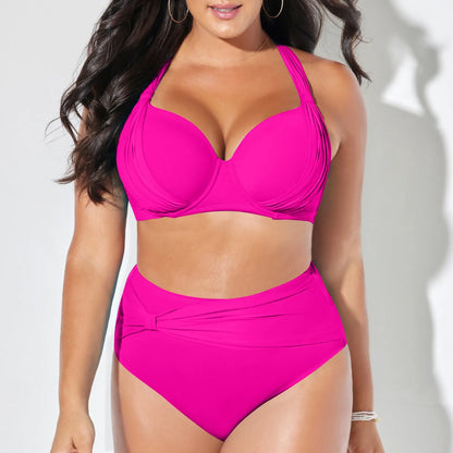 Solid Oversized Swimwear Women'S Split Two Piece Swimsuit High Waisted Sexy Bikini Summer Beach Swimming Suits Female Holiday