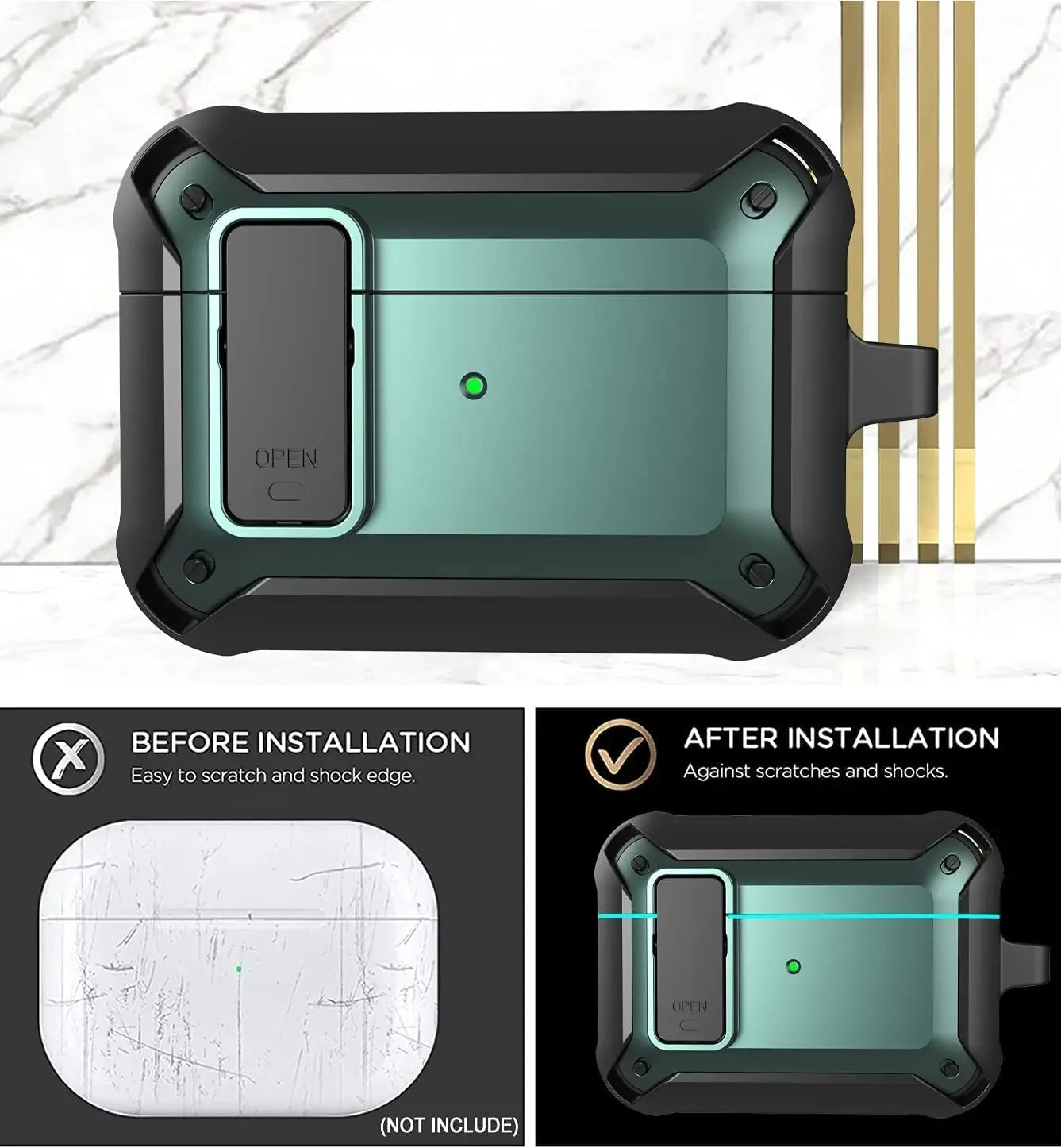 For Airpods 4/Pro 2/AirPods 1/2/3 Case with Lock, Rugged Shell Military Armor Protective Cover Wireless Earphone With Keychain
