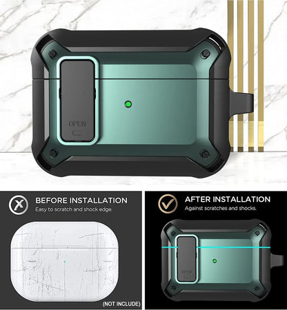For Airpods 4/Pro 2/AirPods 1/2/3 Case with Lock, Rugged Shell Military Armor Protective Cover Wireless Earphone With Keychain