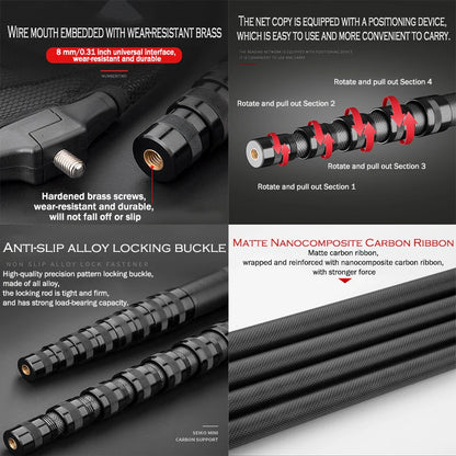 VWVIVIDWORLD Brand,1.7m-3.35m,Portable,3 Layer Carbon Fiber,Fishing Hand Net,Foldable Telescopic Pole Handle,Fishing Gear