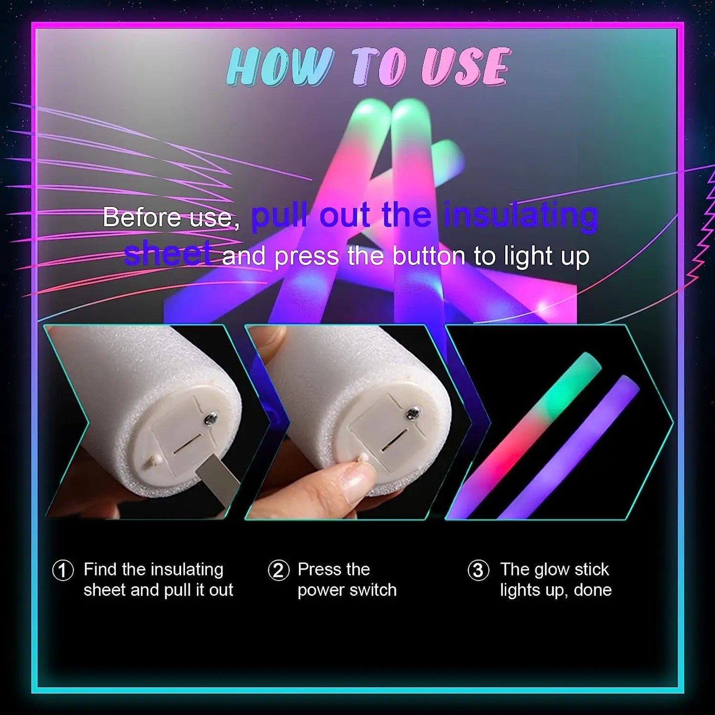 10/20/30/40/50/60pcs Customizable Colorful RGB LED Glow Sticks Glow Foam Stick Wedding Halloween Christmas Party Decoration