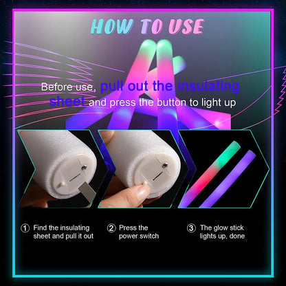 10/20/30/40/50/60pcs Customizable Colorful RGB LED Glow Sticks Glow Foam Stick Wedding Halloween Christmas Party Decoration