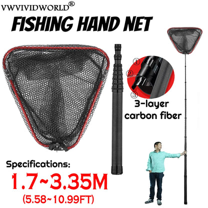 VWVIVIDWORLD Brand,1.7m-3.35m,Portable,3 Layer Carbon Fiber,Fishing Hand Net,Foldable Telescopic Pole Handle,Fishing Gear